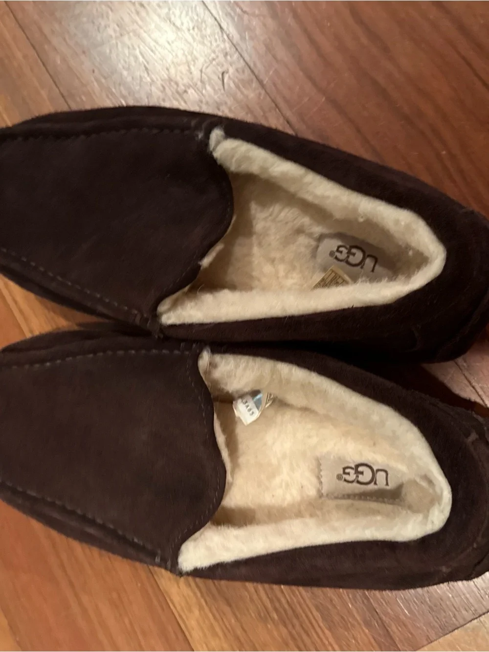 UGG Men's Dark Brown Suede Shearling-Lined Slip-On Loafers